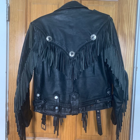 Black Leather Fringe Jacket - Picture 2 of 3